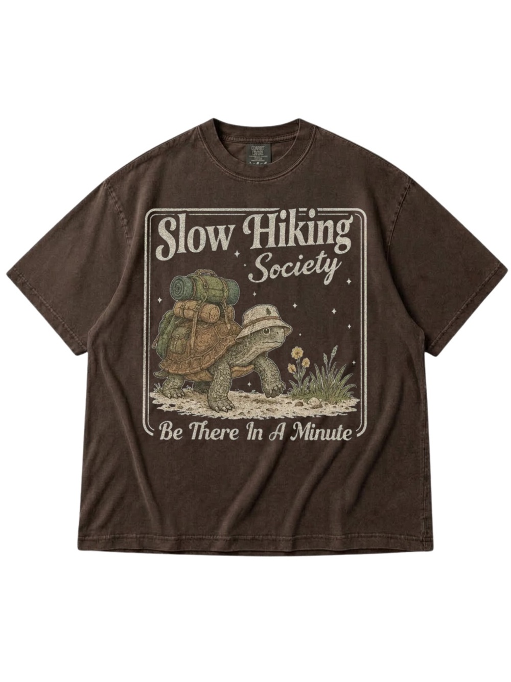 Comfort Colors Espresso 'Slow Hiking Society' Graphic Tee with Tortoise